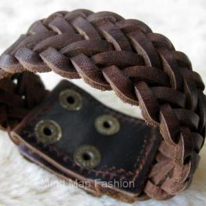 Fashion Weave Wrap Leather Snap Bracelet Wristband..