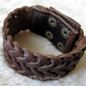 Fashion Weave Wrap Leather Snap Bracelet Wristband..