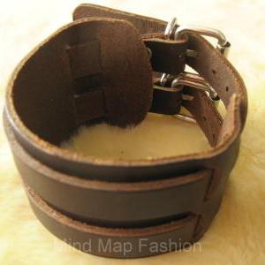 JewelryWe Punk Style Men's Wide Leather Bangle Cuff Bracelet Brown 9.25 Christmas Gifts Bracelets (with Gift Bag