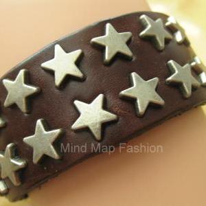 Punk Rock Star Stud Rivet Leather Snap Bracelet..
