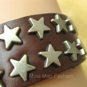 Punk Rock Star Stud Rivet Leather Snap Bracelet..