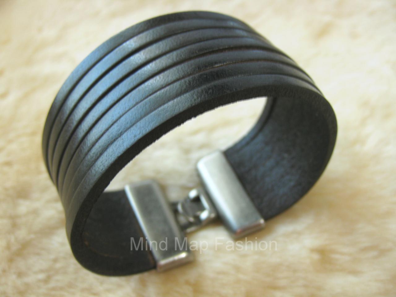 Premium Quality 7-row Fashion Wide Leather Bracelet Bangle For Women & Men
